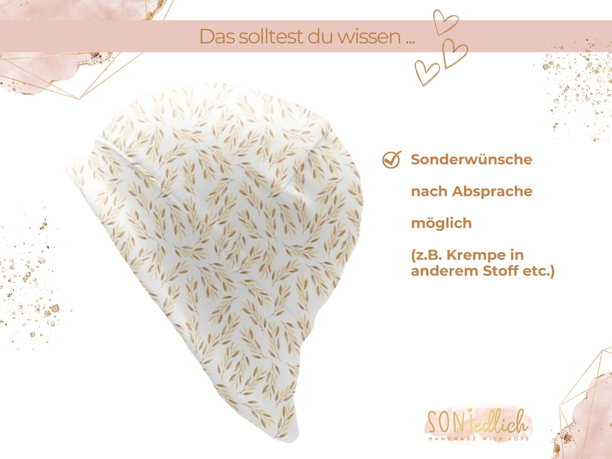 Sonnenhut für Babys und Kinder „Weizenzweige“ Sonderwünsche