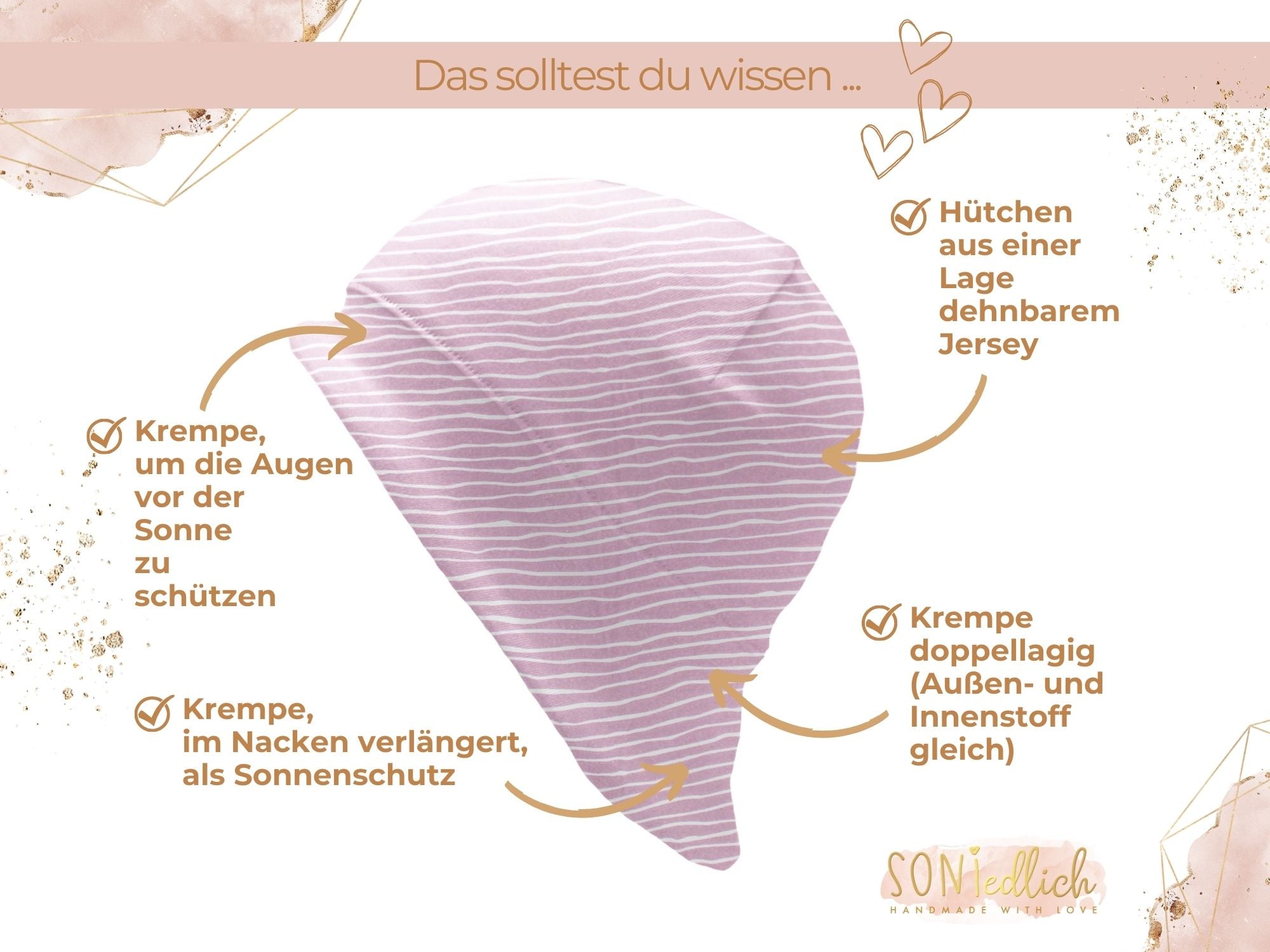 Sonnenhut für Babys und Kinder „Wellen, rosa“ Details