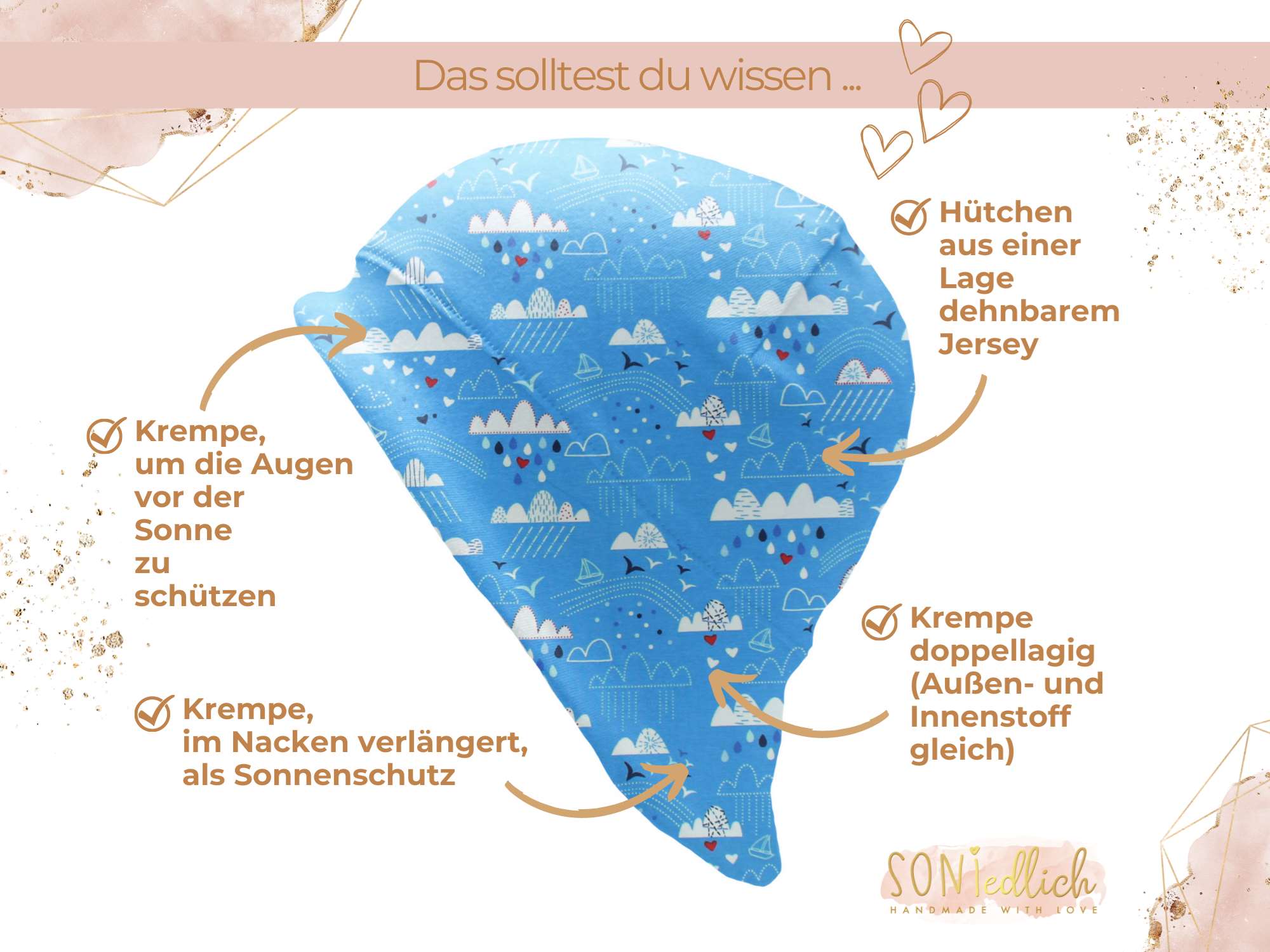 Sonnenhut für Babys und Kinder „Wolken“ Details