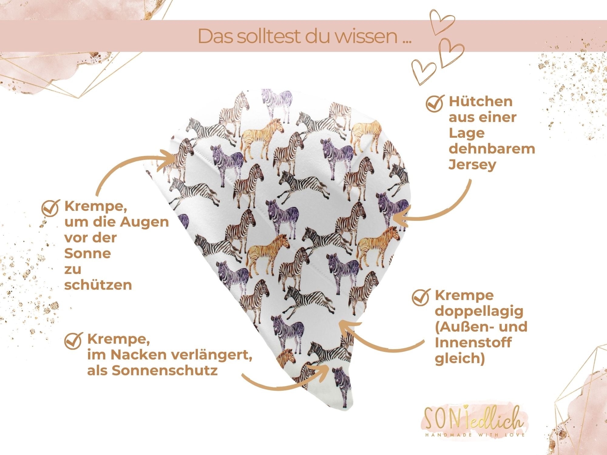 Sonnenhut für Babys und Kinder „Zebra“ Details