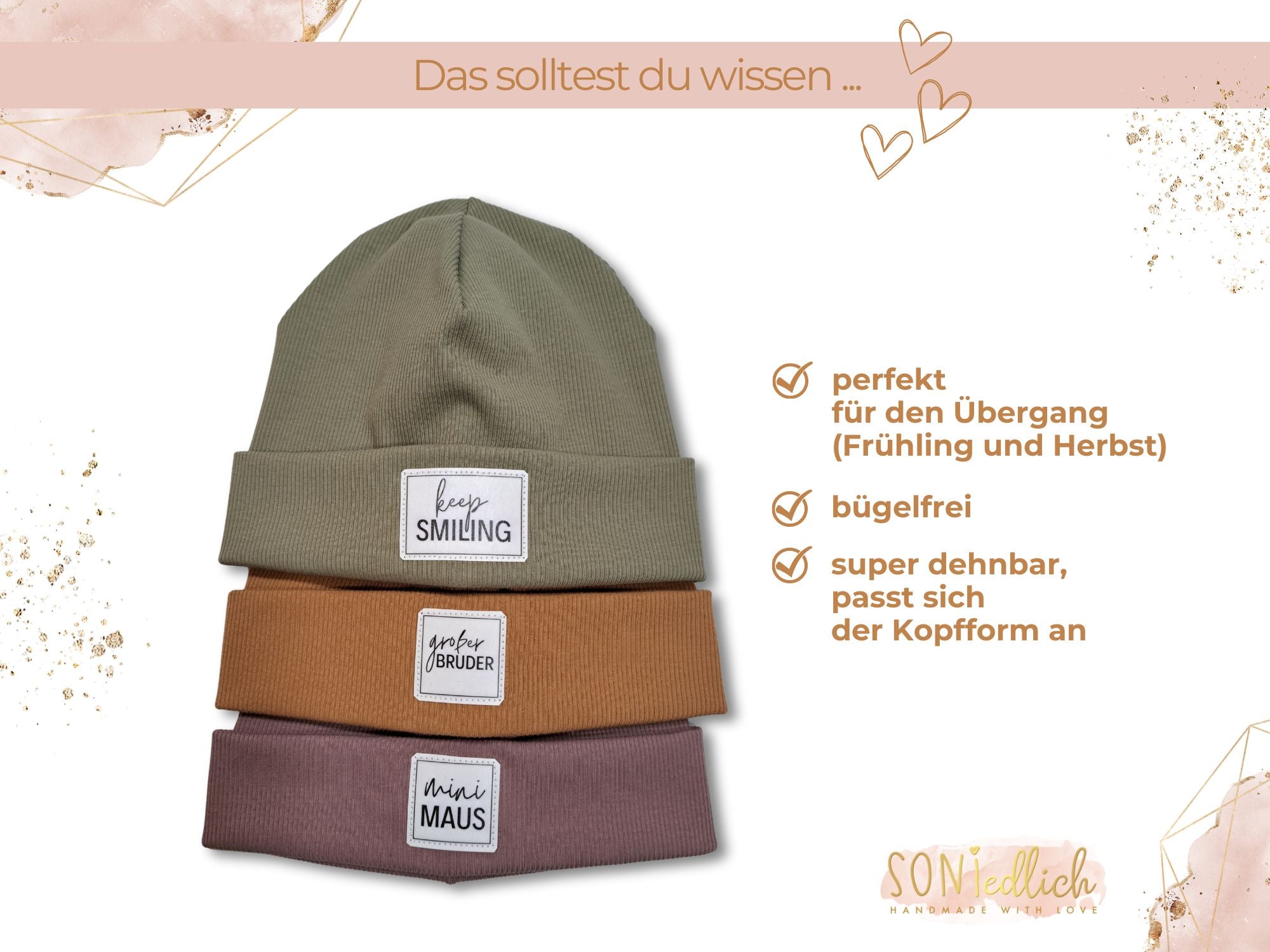 Statement-Mütze für Babys, Kinder und Erwachsene. Personalisierbar in 11 Farben. Perfekt für den Übergang, bügelfrei, sehr dehnbar.