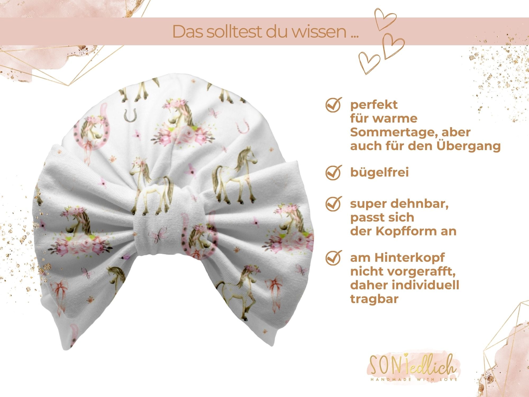 Turbanmütze „Boho Pferde“ Beschreibung