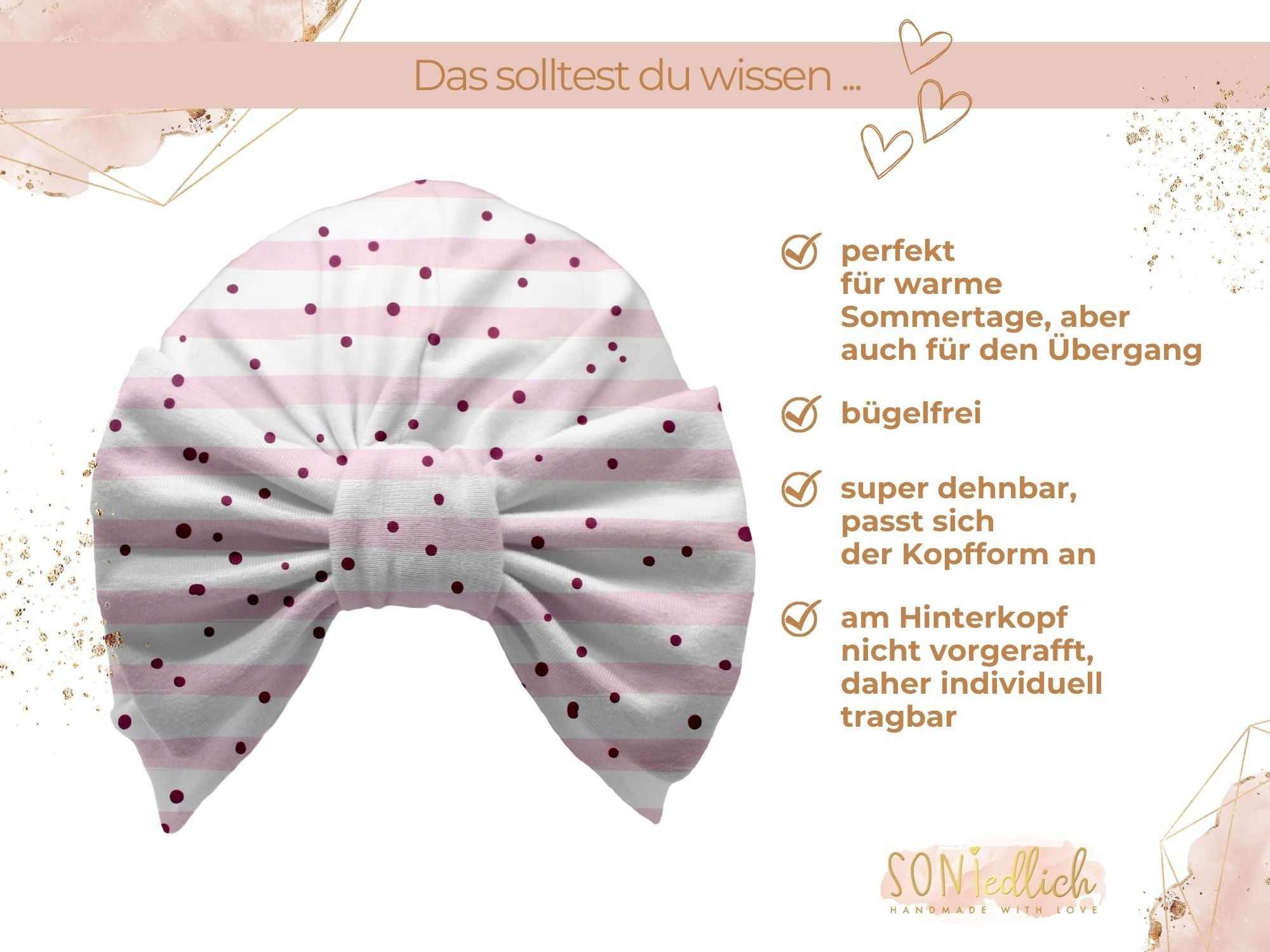 Turbanmütze „dotties and stripes“ Beschreibung