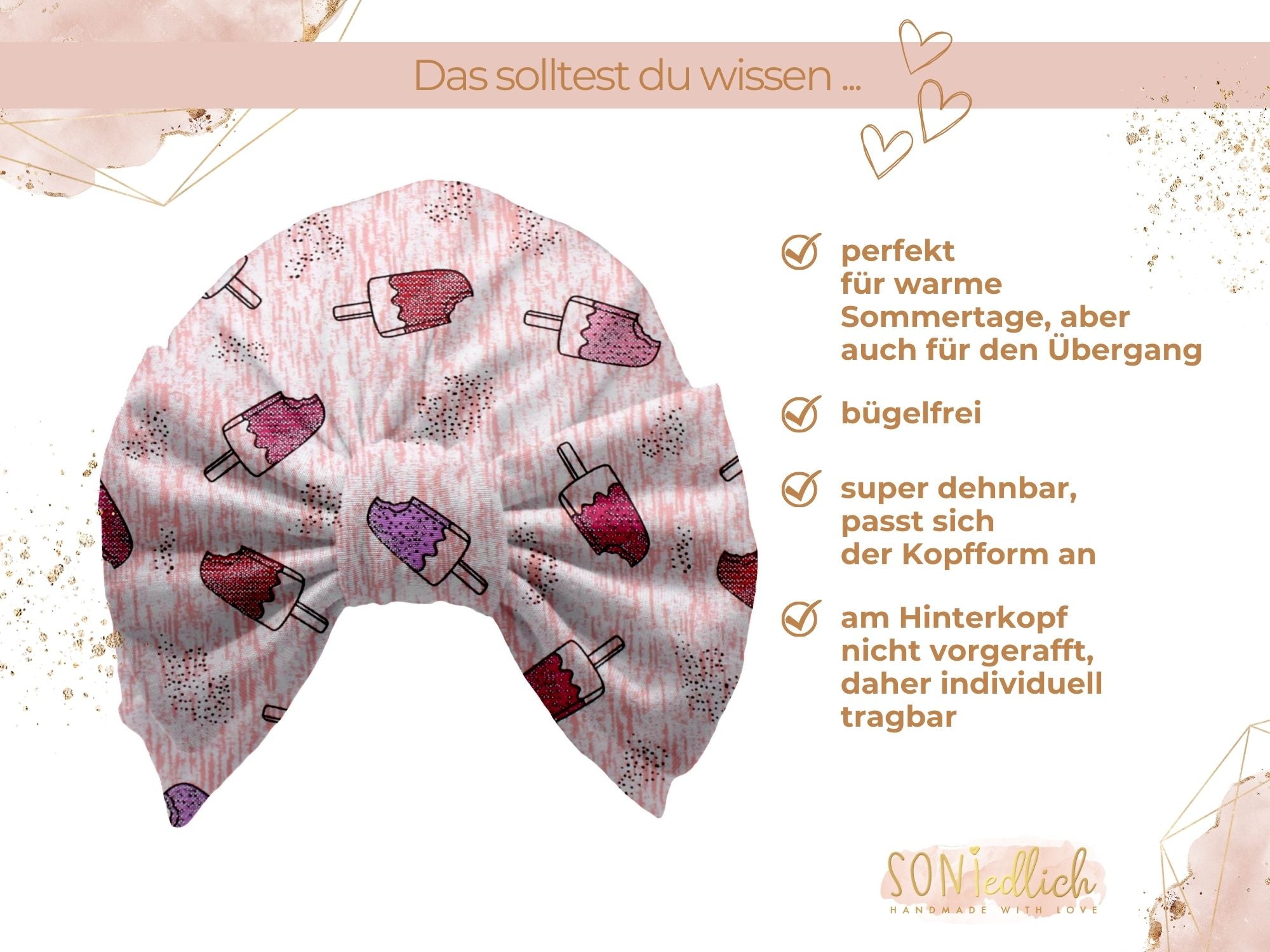 Turbanmütze „Eis am Stiel glitzer“ Beschreibung