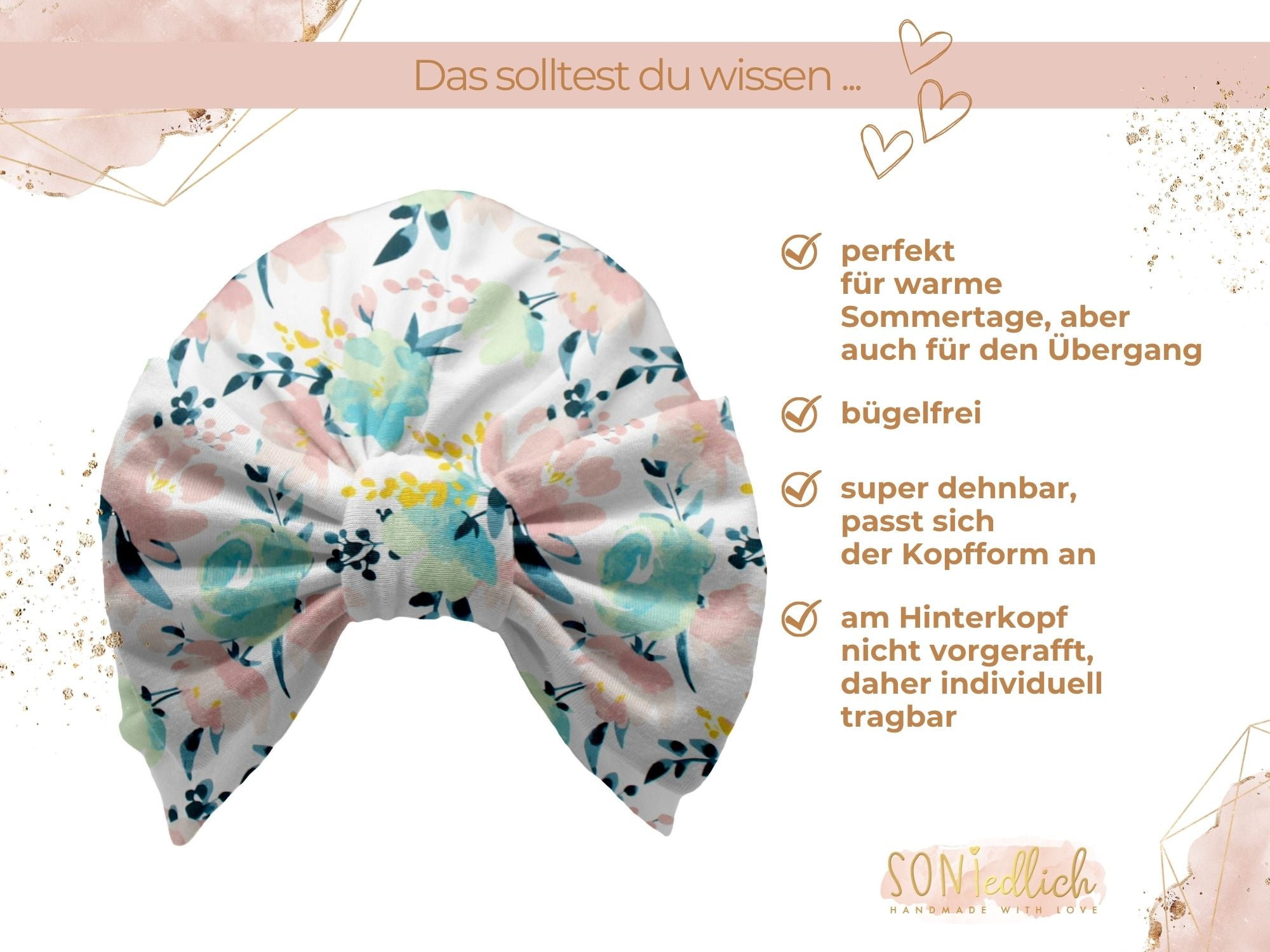 Turbanmütze „flowergarden“ Beschreibung