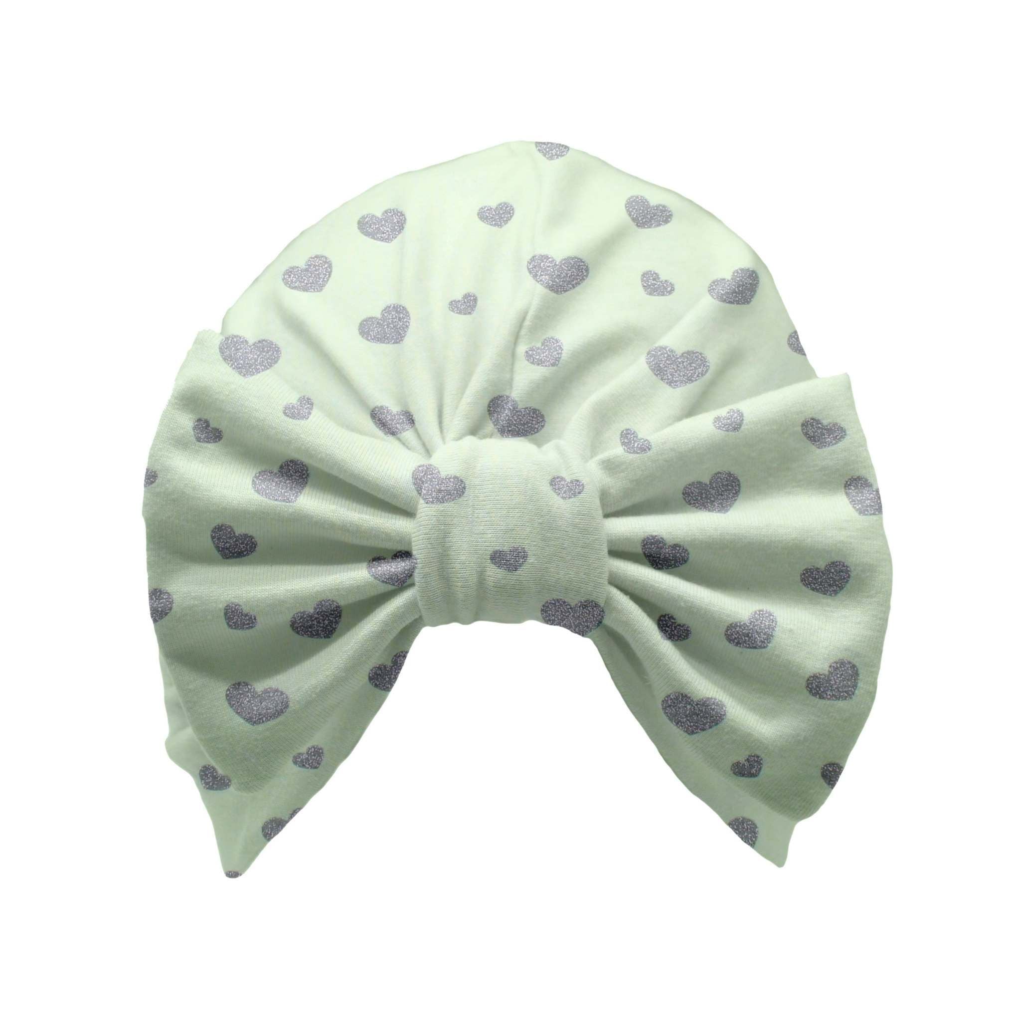 Turbanmütze „Glitzerherzen, mint“