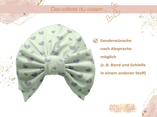 Turbanmütze „Glitzerherzen, mint“ Sonderwünsche