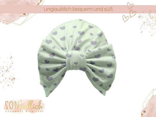 Turbanmütze „Glitzerherzen, mint“ Ansicht