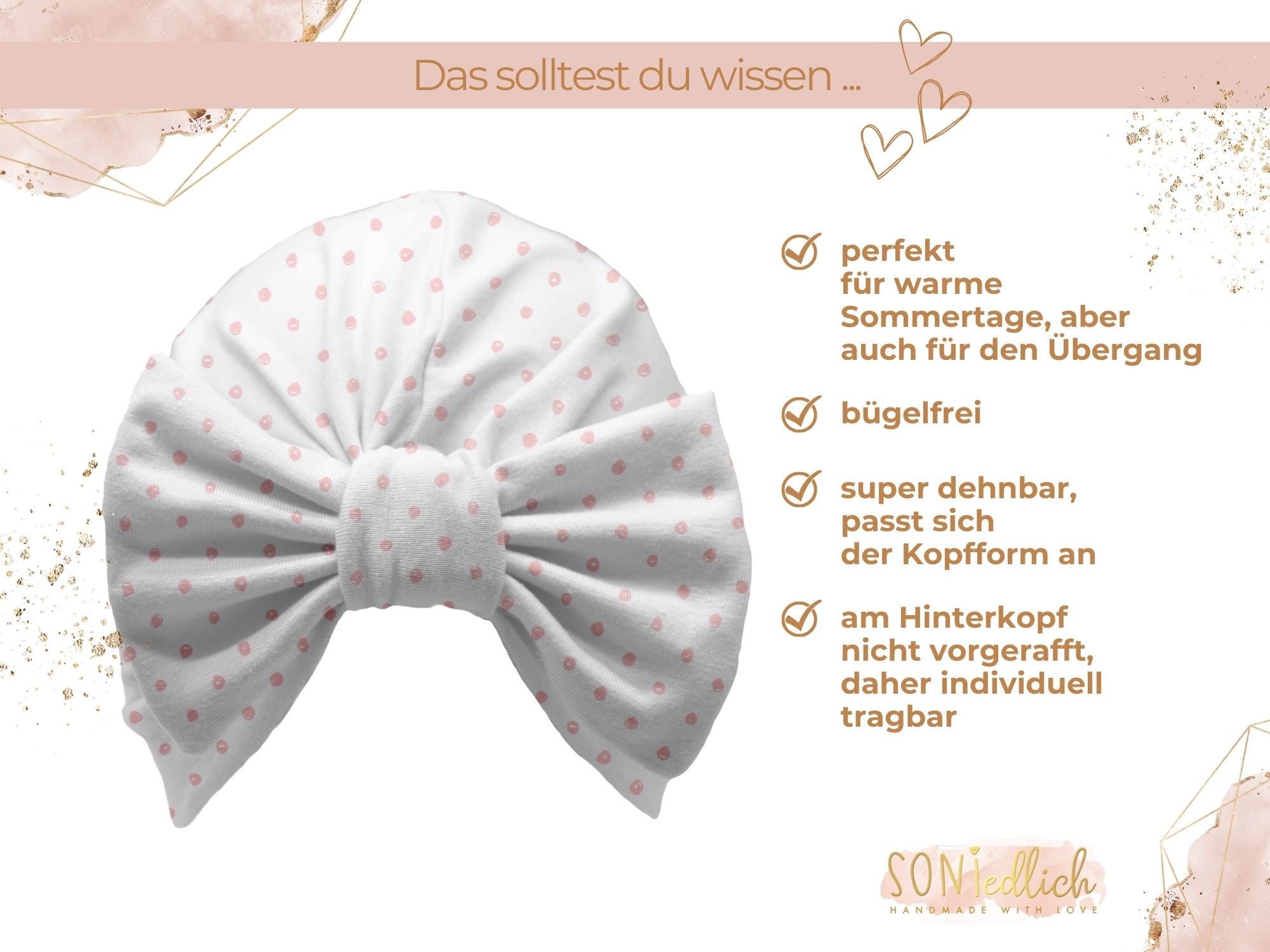 Turbanmütze „Kritzelpunkte“ Beschreibung