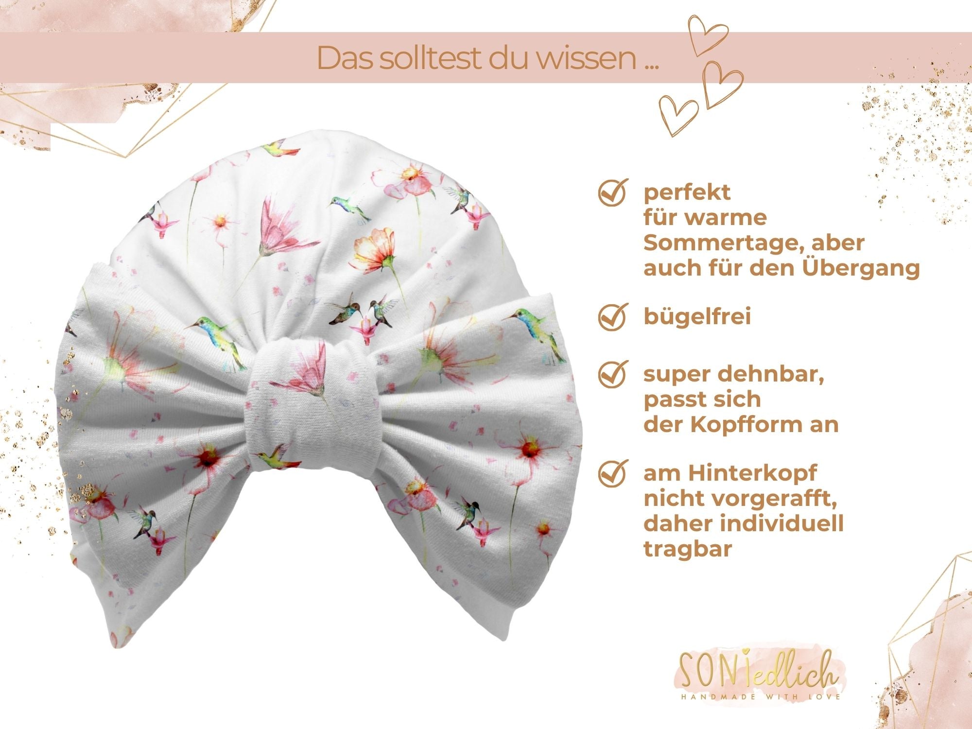 Turbanmütze „little Kolibri“ Beschreibung