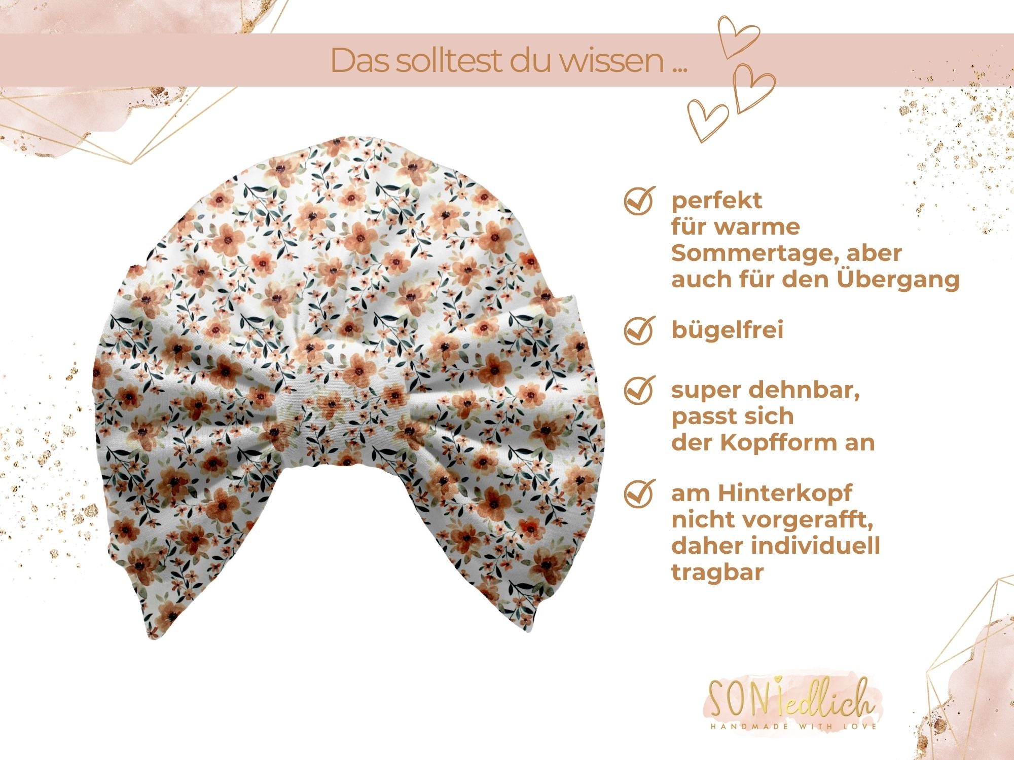 Turbanmütze „Quittenblüte“ Beschreibung