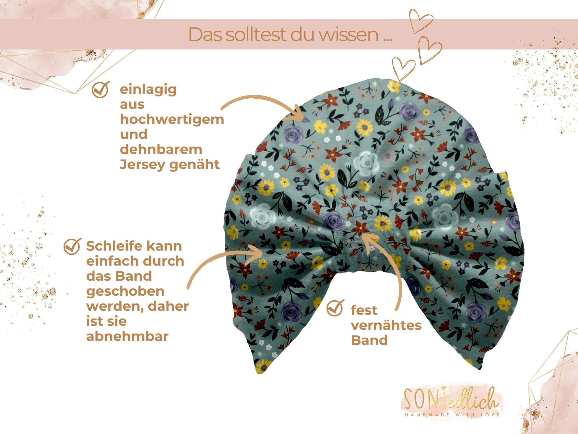 Turbanmütze „Sommerwiese, altgrün“ Details