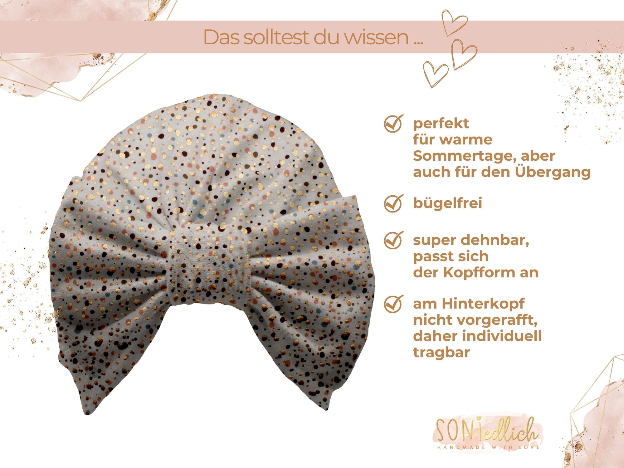 Turbanmütze „Sprenkel, gold“ Beschreibung