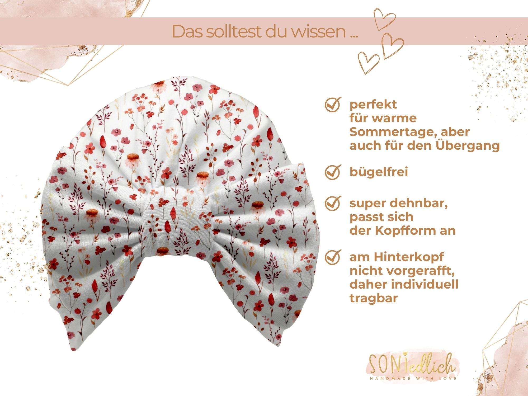 Turbanmütze „sunset flowers“ Beschreibung
