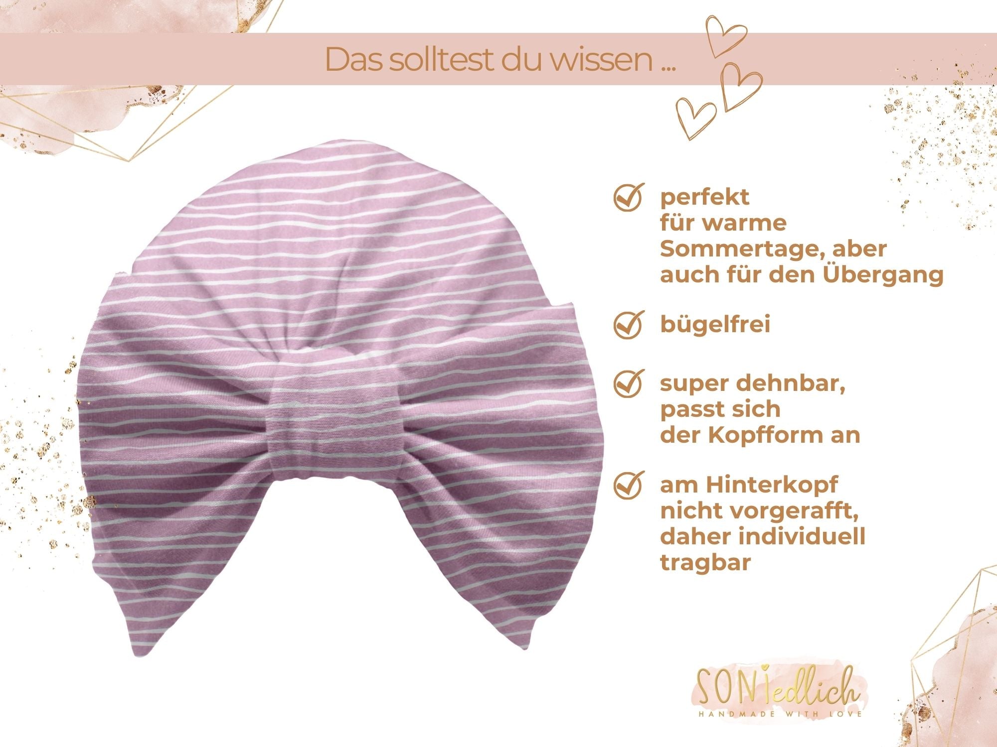 Turbanmütze „Wellen, rosa“ Beschreibung