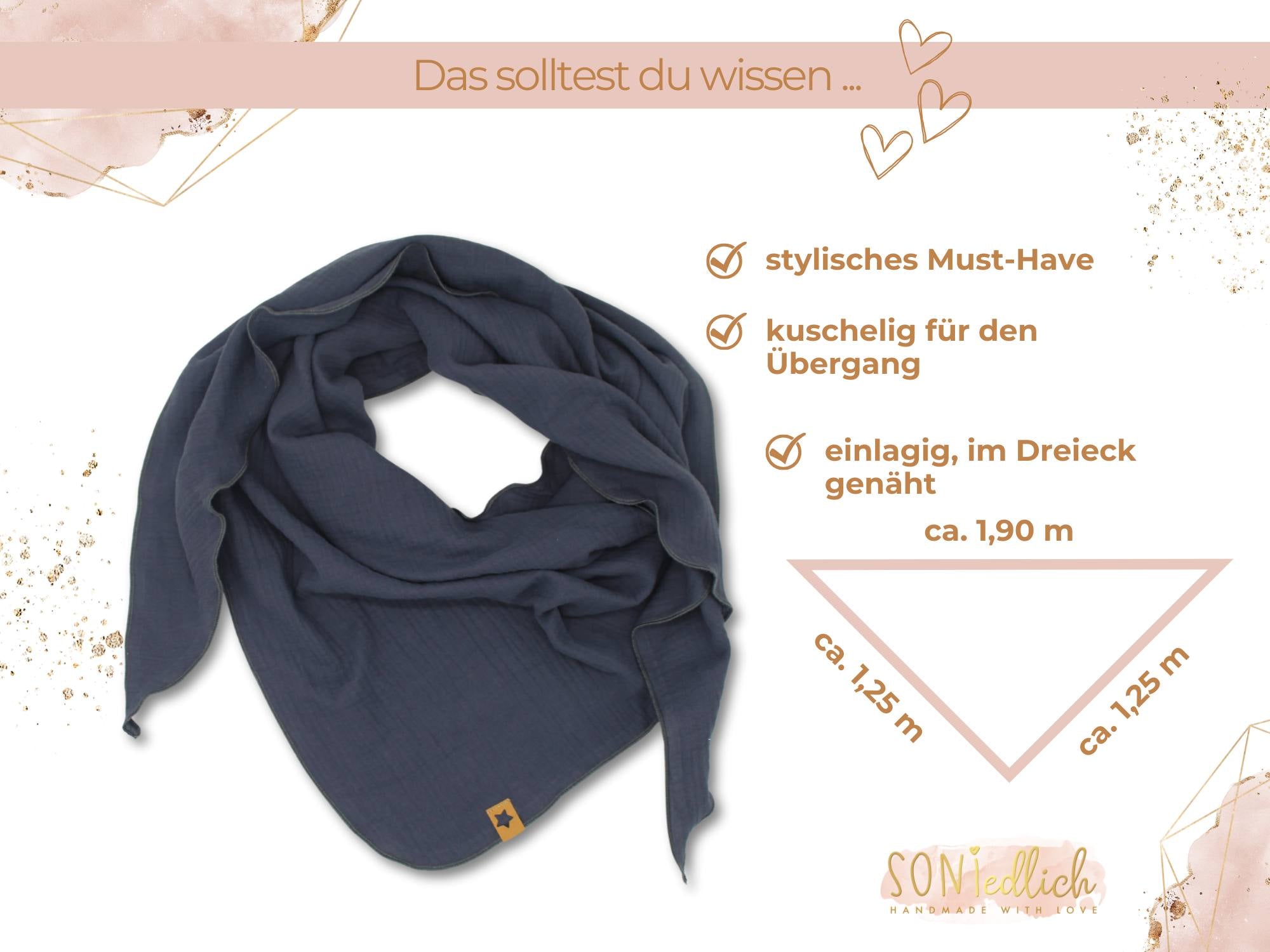 XXL-Tuch aus Musselin in der Farbe grau, Darstellung der Größe