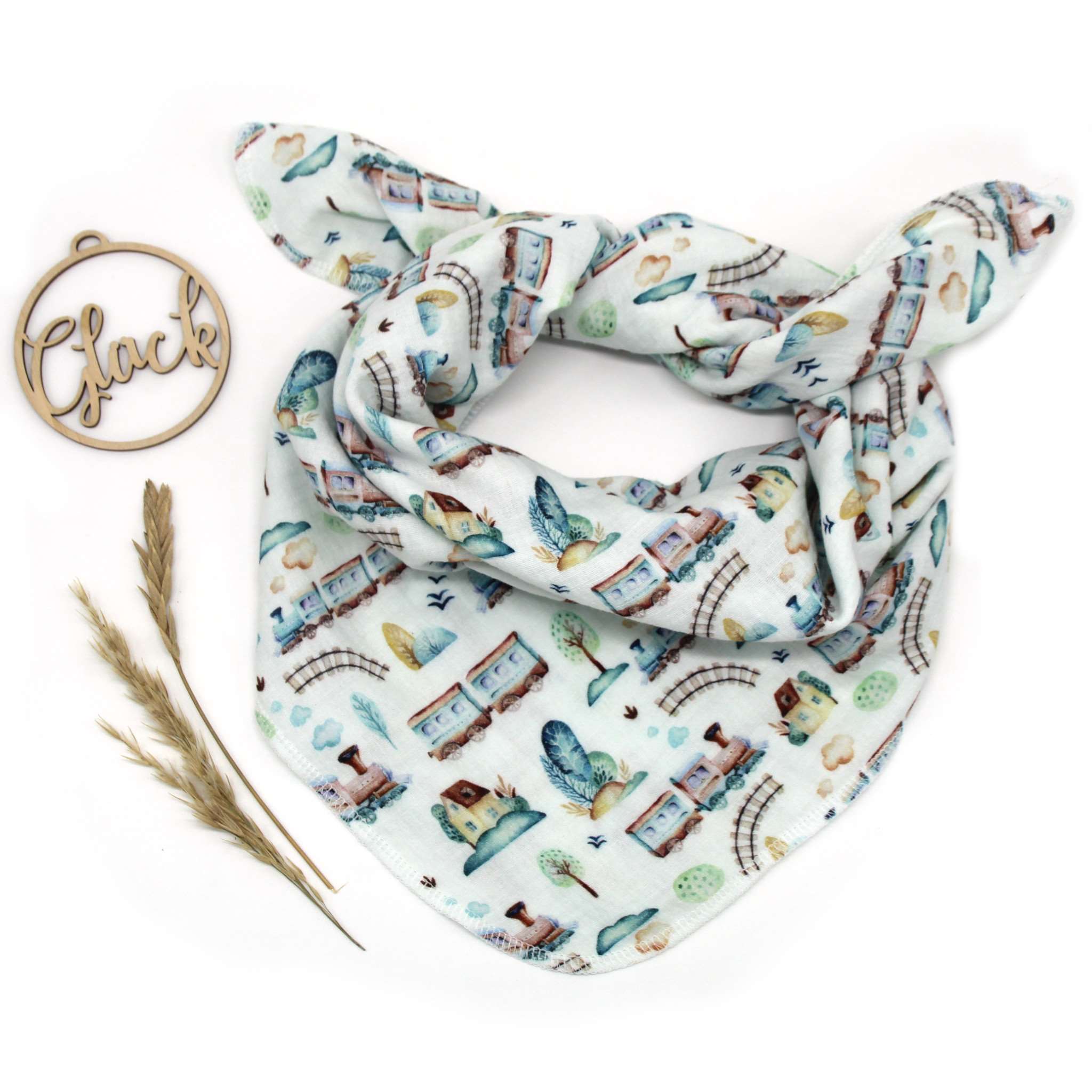 Musselintuch für Babys und Kinder in weiß mit Zug-Print