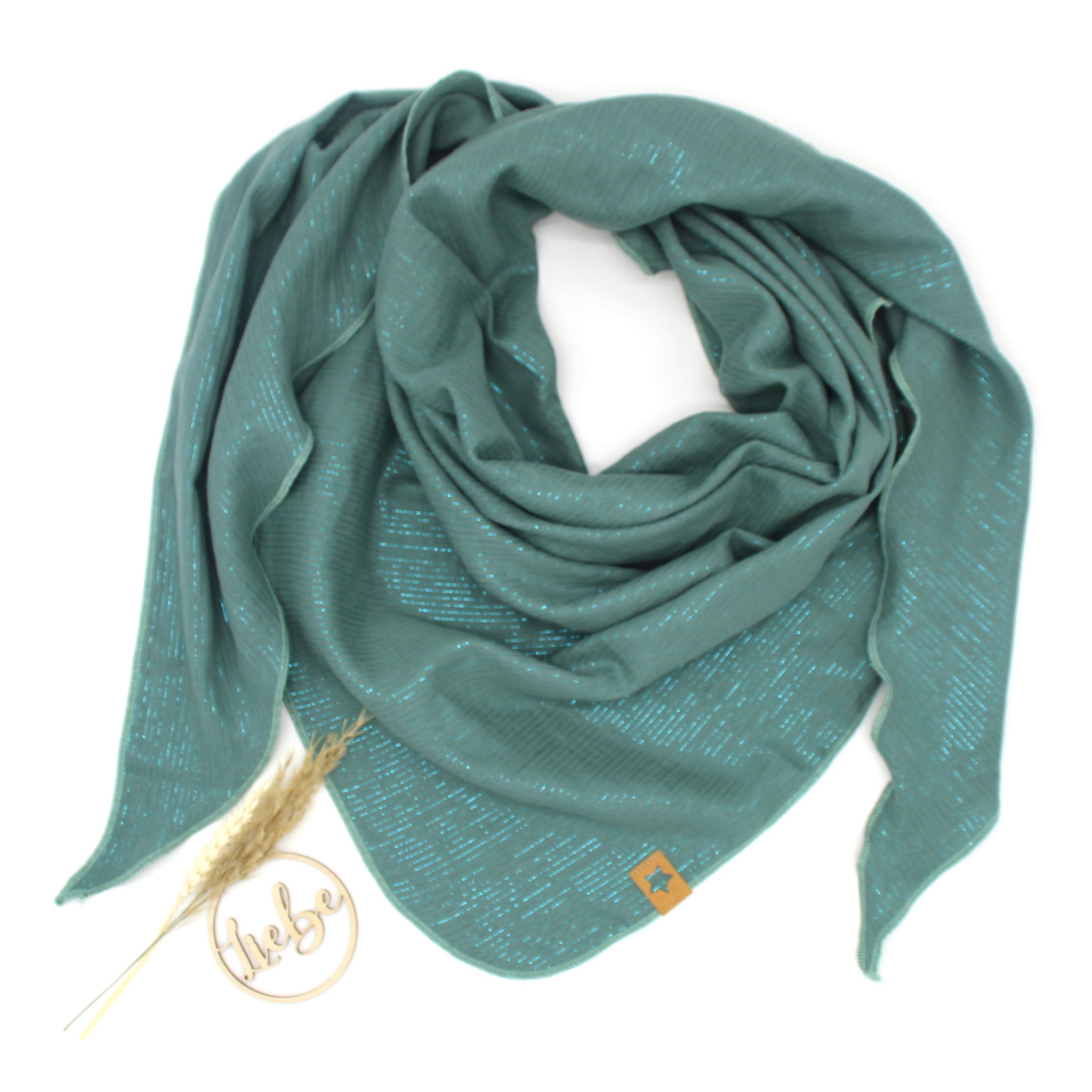 XXL-Tuch aus Musselin in altmint mit Glitzerstreifen in mint